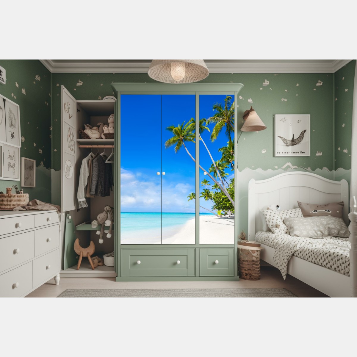 Naklejka na szafę tropikalna plaża z palmami – Wallissimo® Naklejka na szafę tropikalna plaża z palmami – Wallissimo®