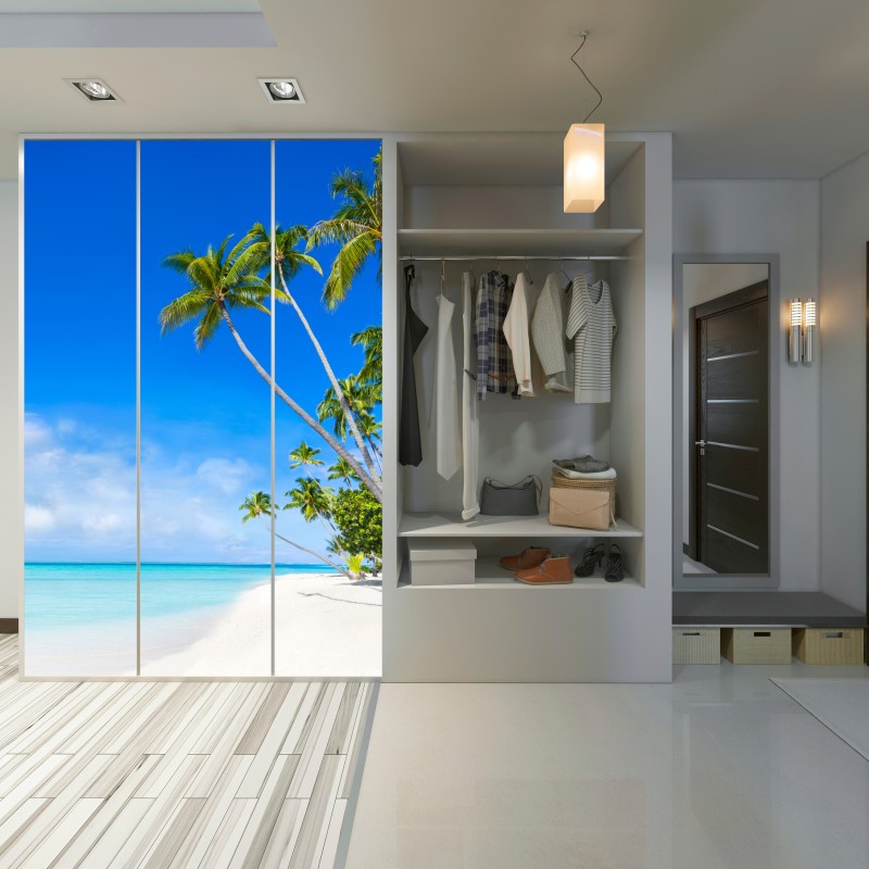 Naklejka na szafę tropikalna plaża z palmami – Wallissimo® Naklejka na szafę tropikalna plaża z palmami – Wallissimo®