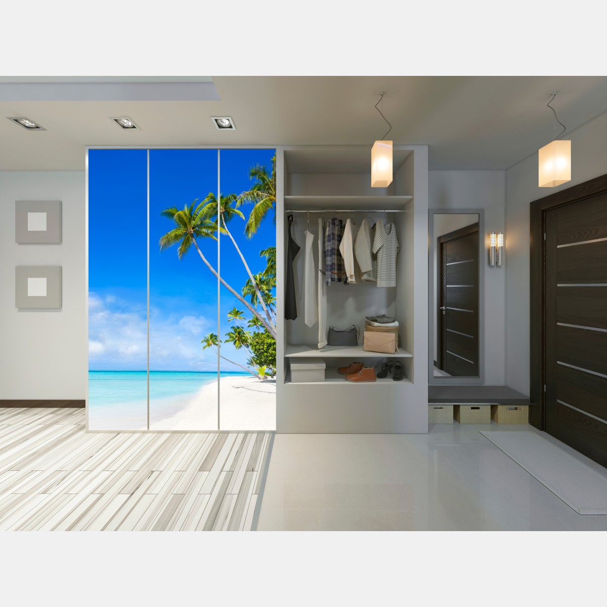 Naklejka na szafę tropikalna plaża z palmami – Wallissimo® Naklejka na szafę tropikalna plaża z palmami – Wallissimo®