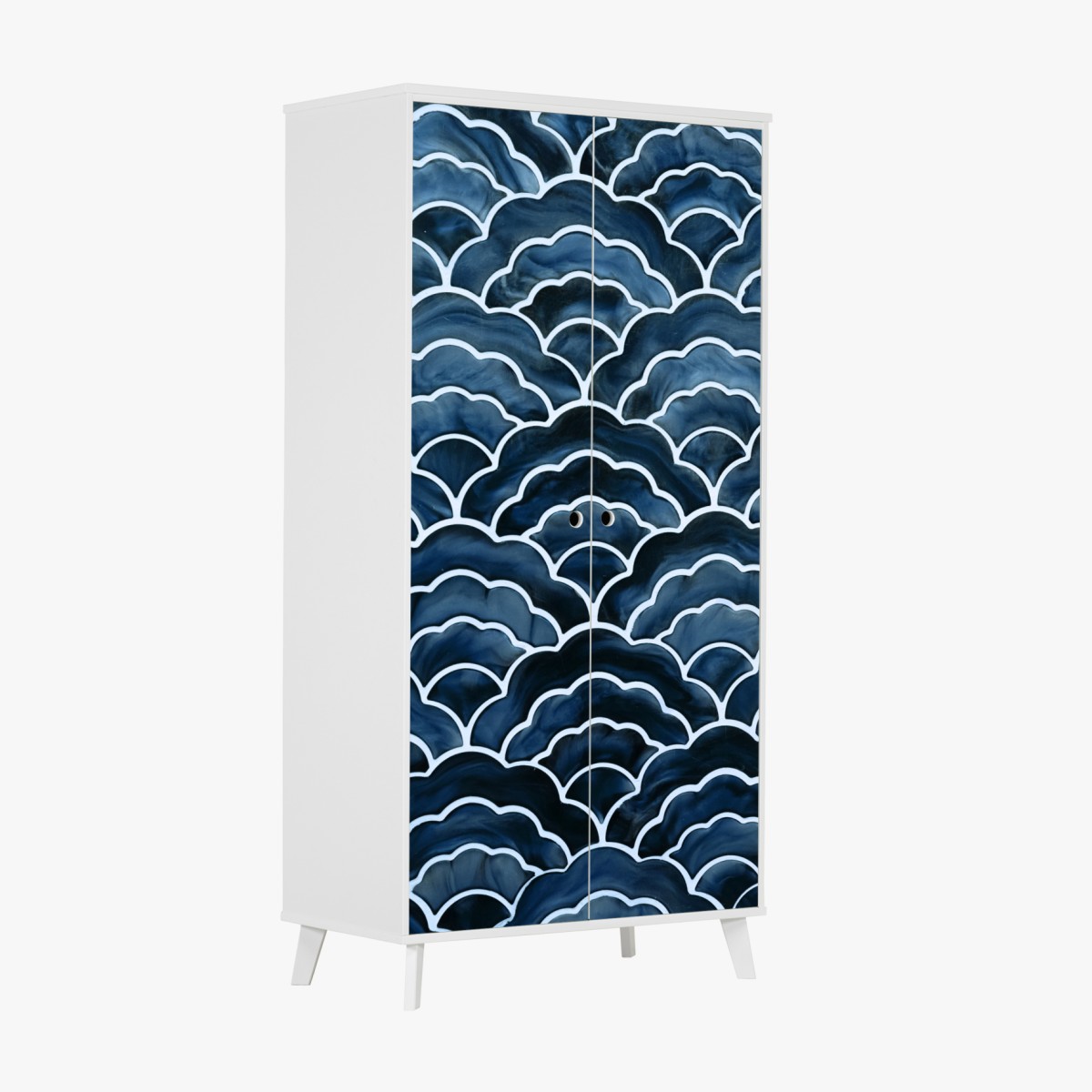 Wardrobe sticker japanese blue wave pattern