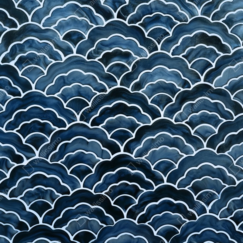 Naklejka na szafę japoński niebieski wzór seigaiha – Wallissimo® Naklejka na szafę japoński niebieski wzór seigaiha – Wallissimo®