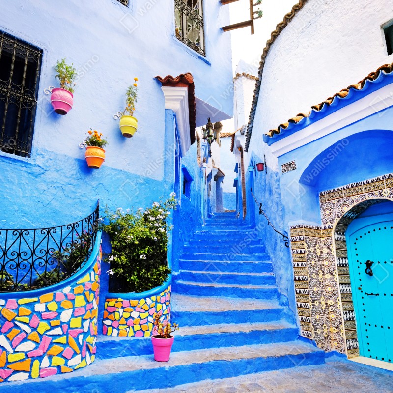 Naklejka na szafę niebieska uliczka w Chefchaouen – Wallissimo® Naklejka na szafę niebieska uliczka w Chefchaouen – Wallissimo®