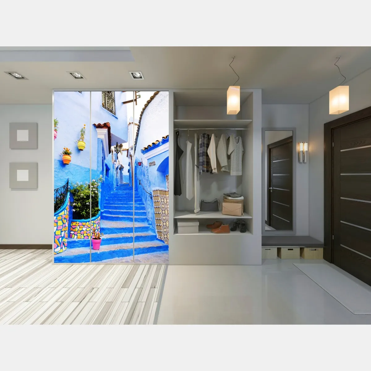 Naklejka na szafę niebieska uliczka w Chefchaouen – Wallissimo® Naklejka na szafę niebieska uliczka w Chefchaouen – Wallissimo®