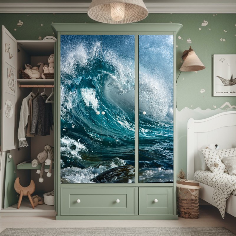 Naklejka na szafę turkusowa fala oceanu w ruchu – Wallissimo® Naklejka na szafę turkusowa fala oceanu w ruchu – Wallissimo®