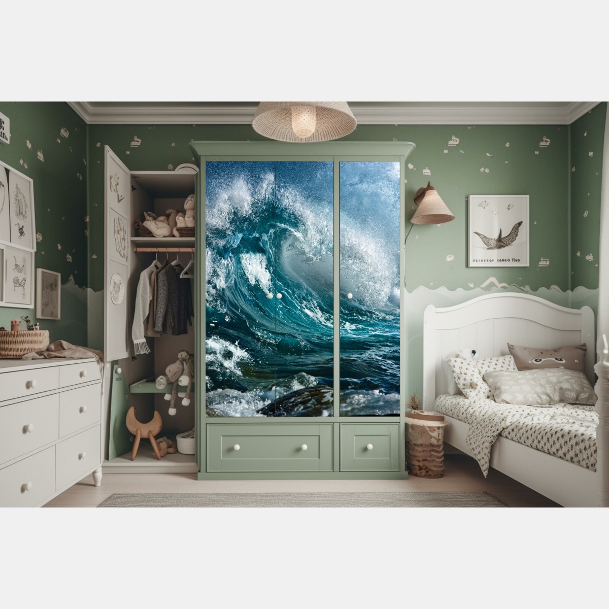 Naklejka na szafę turkusowa fala oceanu w ruchu – Wallissimo® Naklejka na szafę turkusowa fala oceanu w ruchu – Wallissimo®