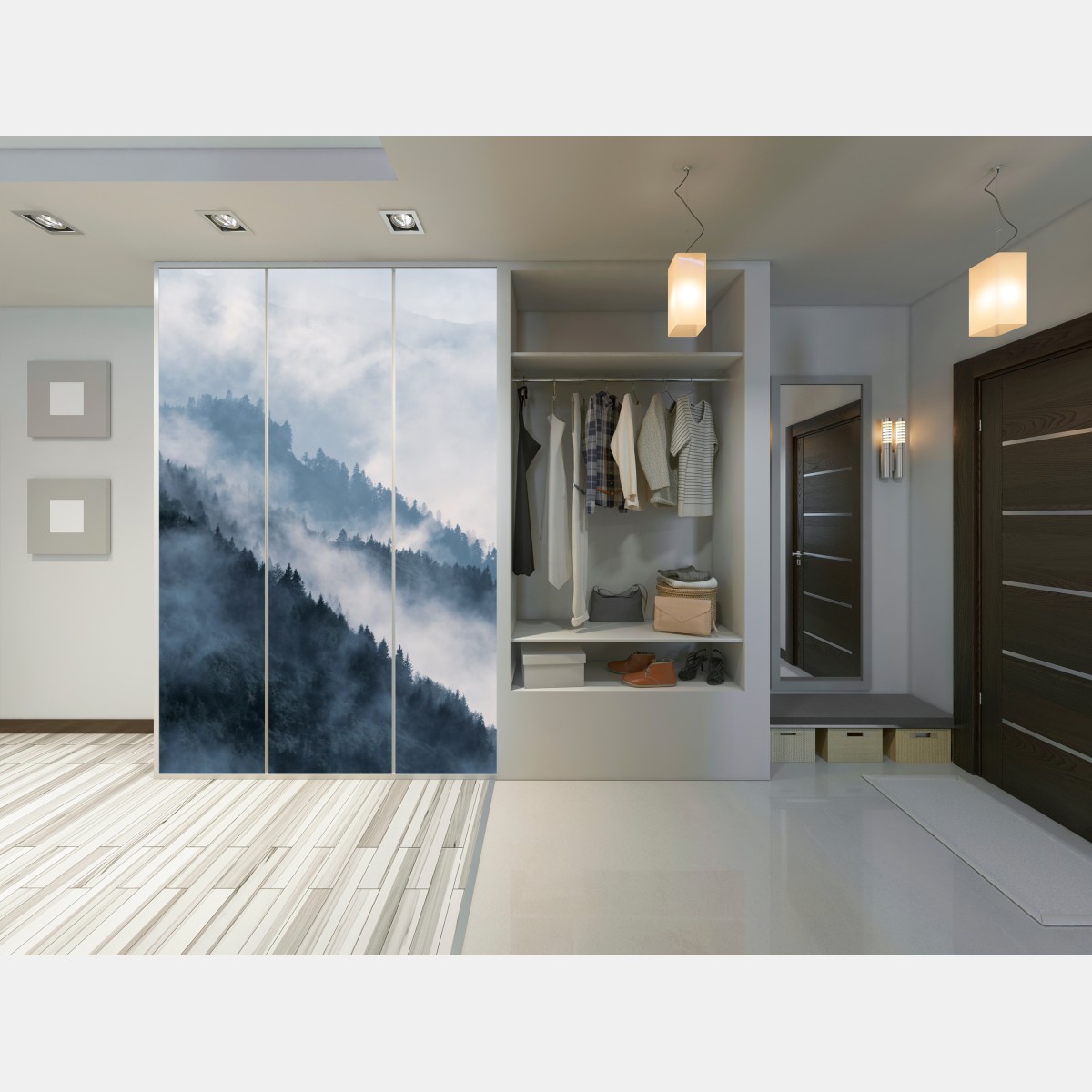 Naklejka na szafę mglista górska panorama – Wallissimo® Naklejka na szafę mglista górska panorama – Wallissimo®