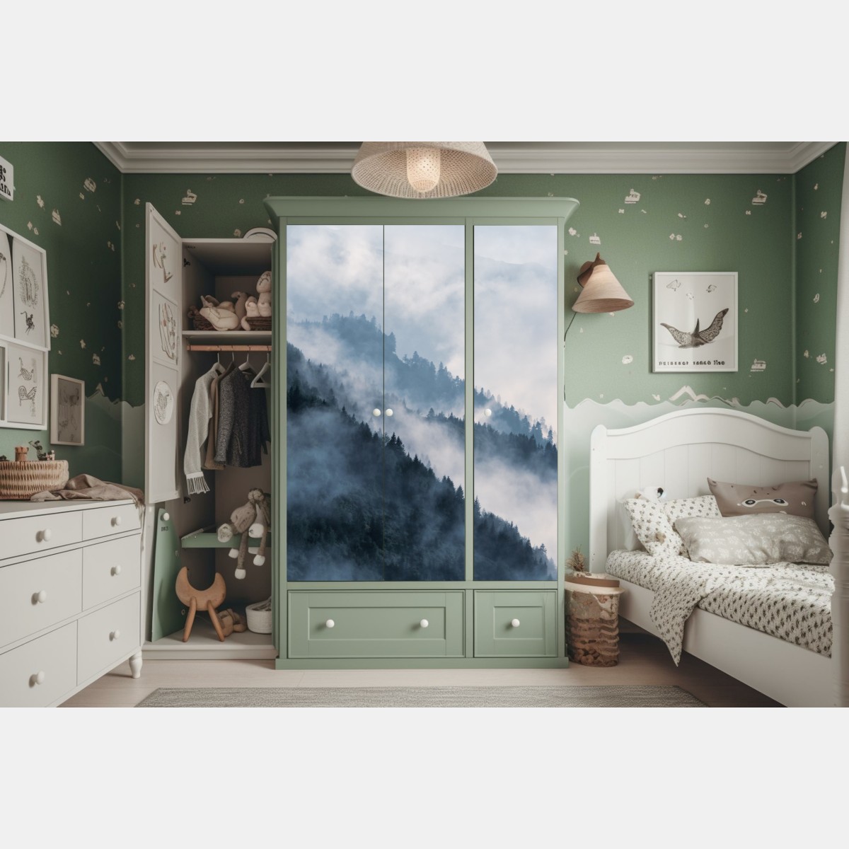 Naklejka na szafę mglista górska panorama – Wallissimo® Naklejka na szafę mglista górska panorama – Wallissimo®