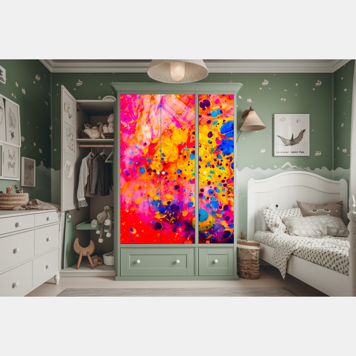 Naklejka na szafę marmurkowanie ebru w żywych kolorach – Wallissimo® Naklejka na szafę marmurkowanie ebru w żywych kolorach – Wallissimo®