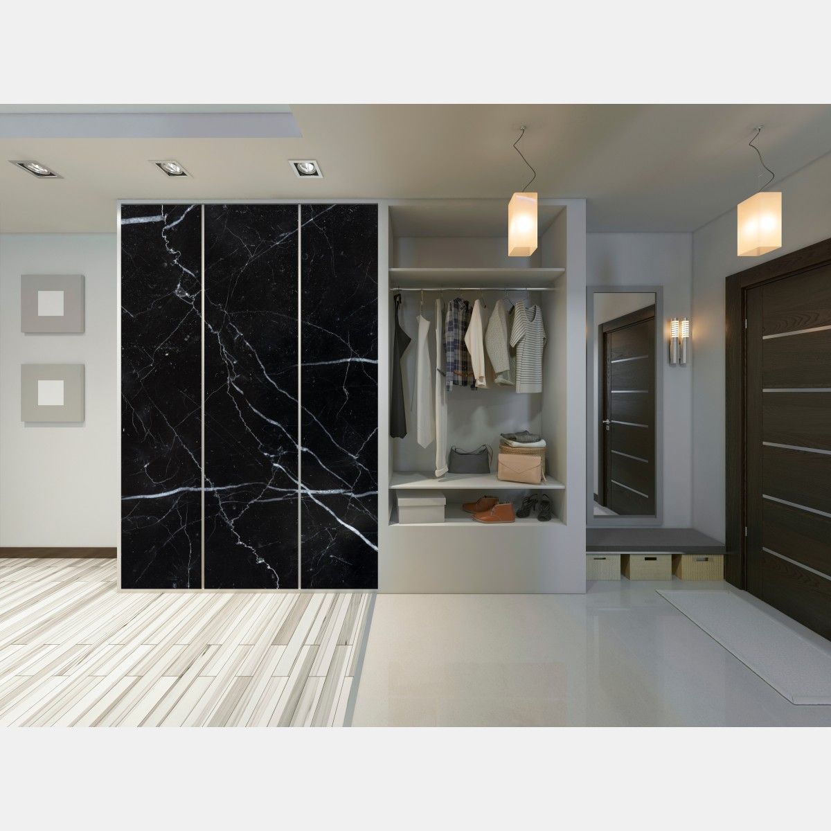 Naklejka na szafę czarny marmur marquina do nowoczesnych wnętrz – Wallissimo® Naklejka na szafę czarny marmur marquina do nowoczesnych wnętrz – Wallissimo®