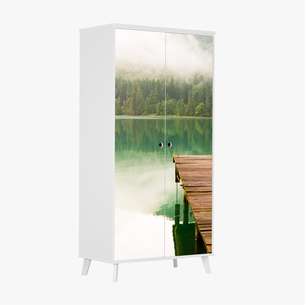 Wardrobe sticker misty lake with wooden jetty