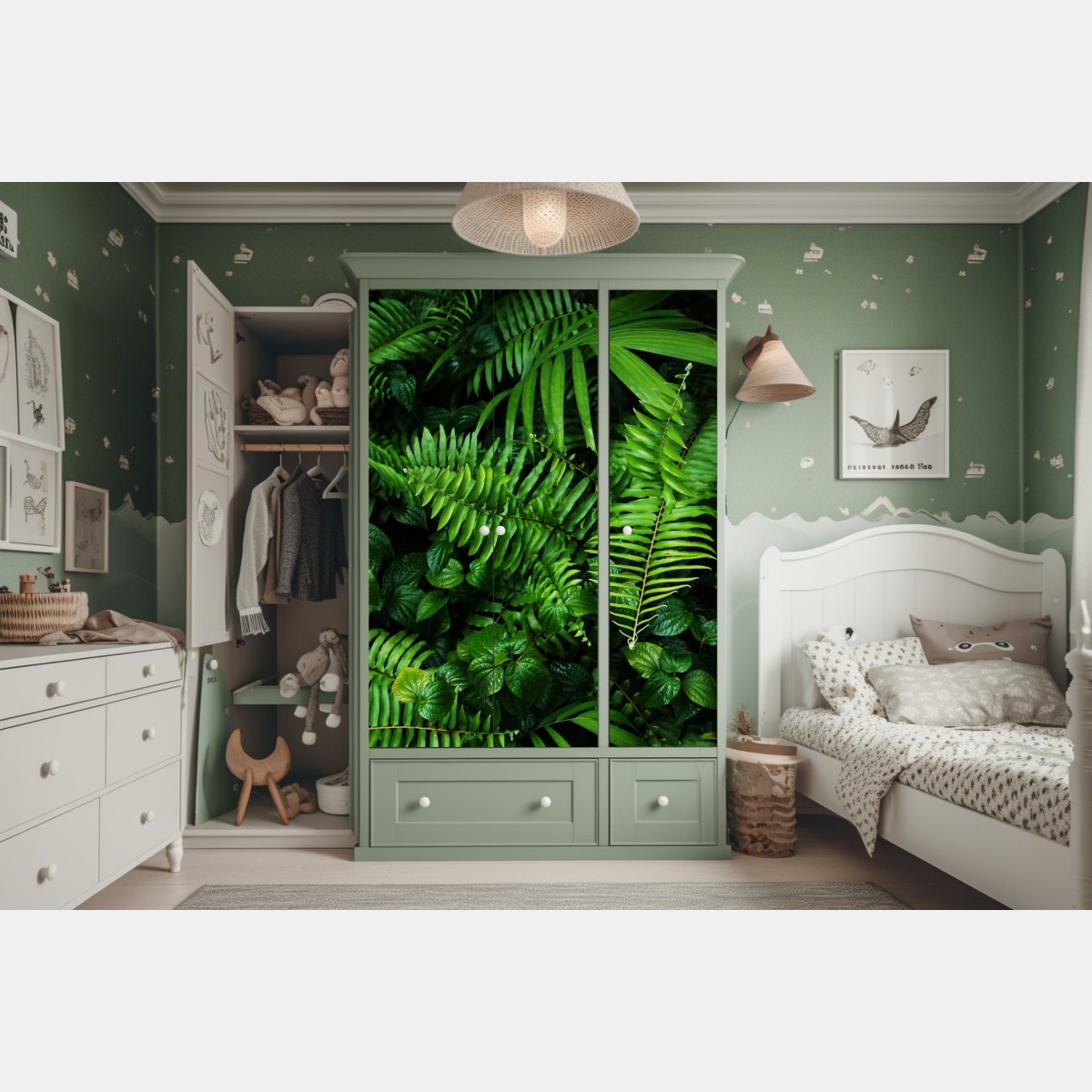 Naklejka na szafę bujne tropikalne liście paproci – Wallissimo® Naklejka na szafę bujne tropikalne liście paproci – Wallissimo®