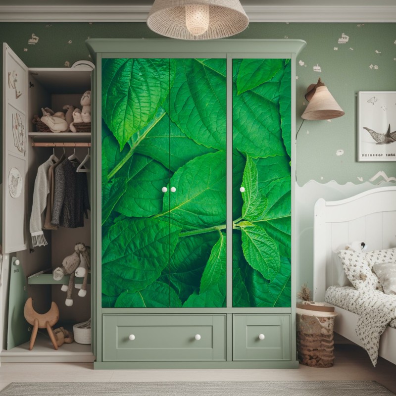 Naklejka na szafę soczyste zielone liście – Wallissimo® Naklejka na szafę soczyste zielone liście – Wallissimo®