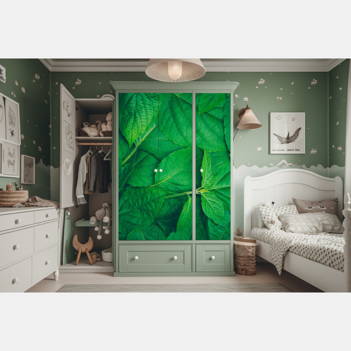 Naklejka na szafę soczyste zielone liście – Wallissimo® Naklejka na szafę soczyste zielone liście – Wallissimo®