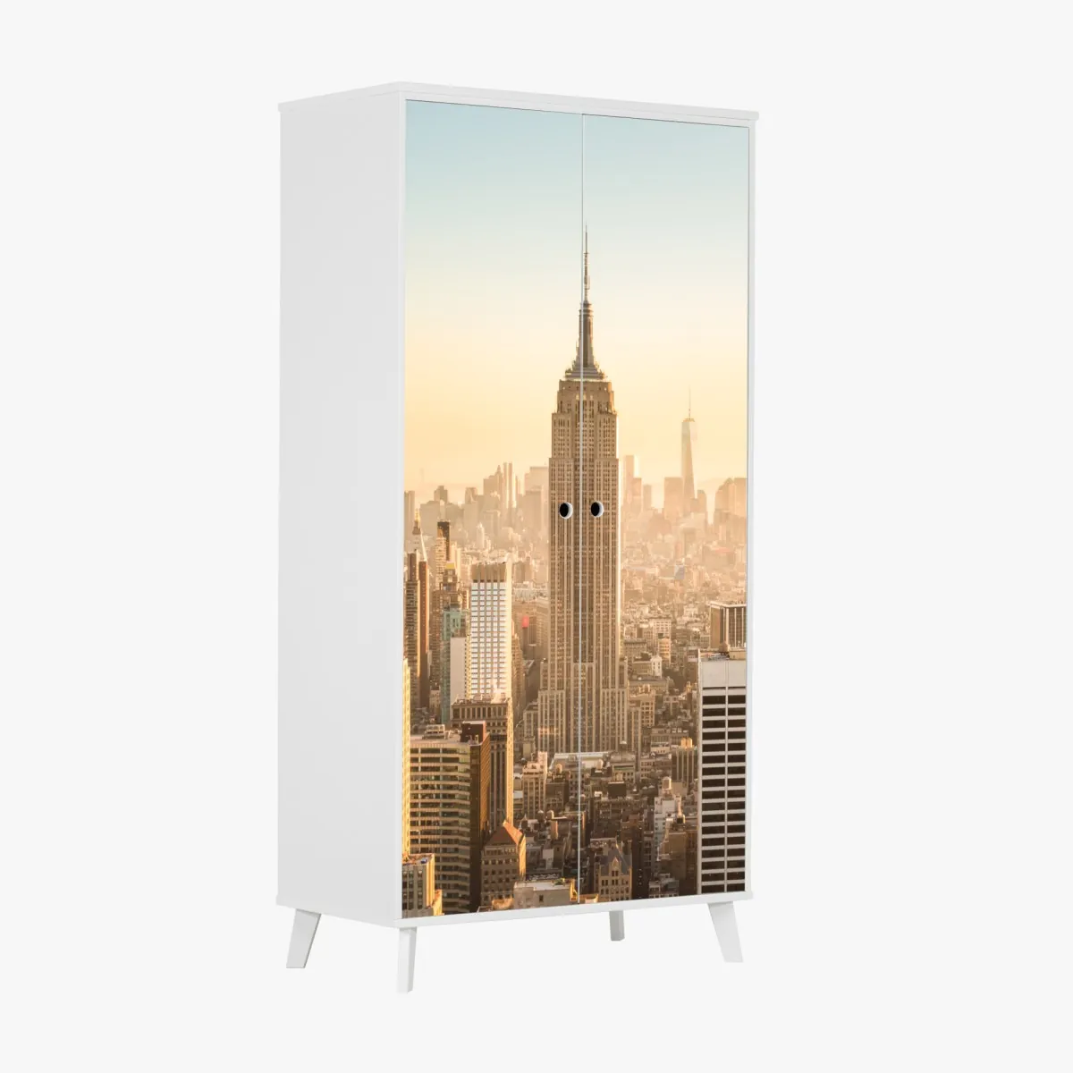 Naklejka na szafę panorama Nowego Jorku o złotej porze – Wallissimo® Naklejka na szafę panorama Nowego Jorku o złotej porze – Wallissimo®