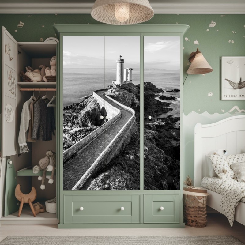 Naklejka na szafę latarnia morska na skalistym wybrzeżu – Wallissimo® Naklejka na szafę latarnia morska na skalistym wybrzeżu – Wallissimo®