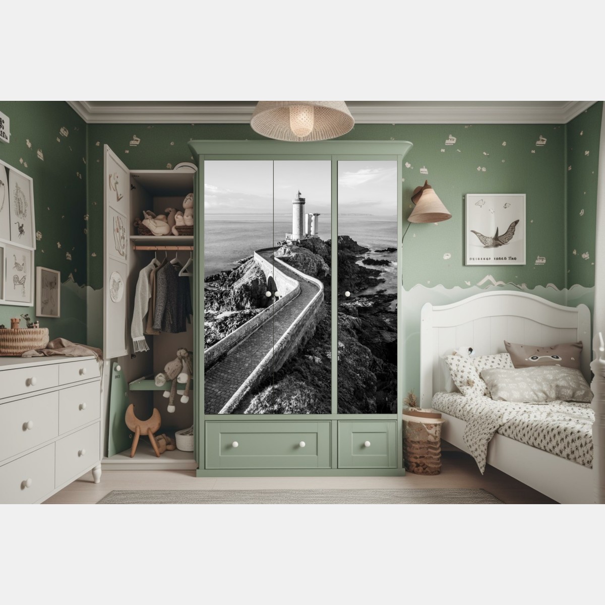 Naklejka na szafę latarnia morska na skalistym wybrzeżu – Wallissimo® Naklejka na szafę latarnia morska na skalistym wybrzeżu – Wallissimo®