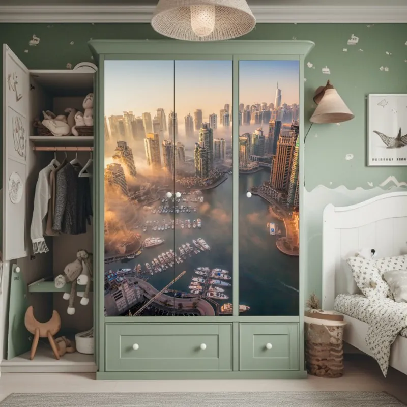 Naklejka na szafę miętowy kwiatowy wzór w stylu vintage – Wallissimo®