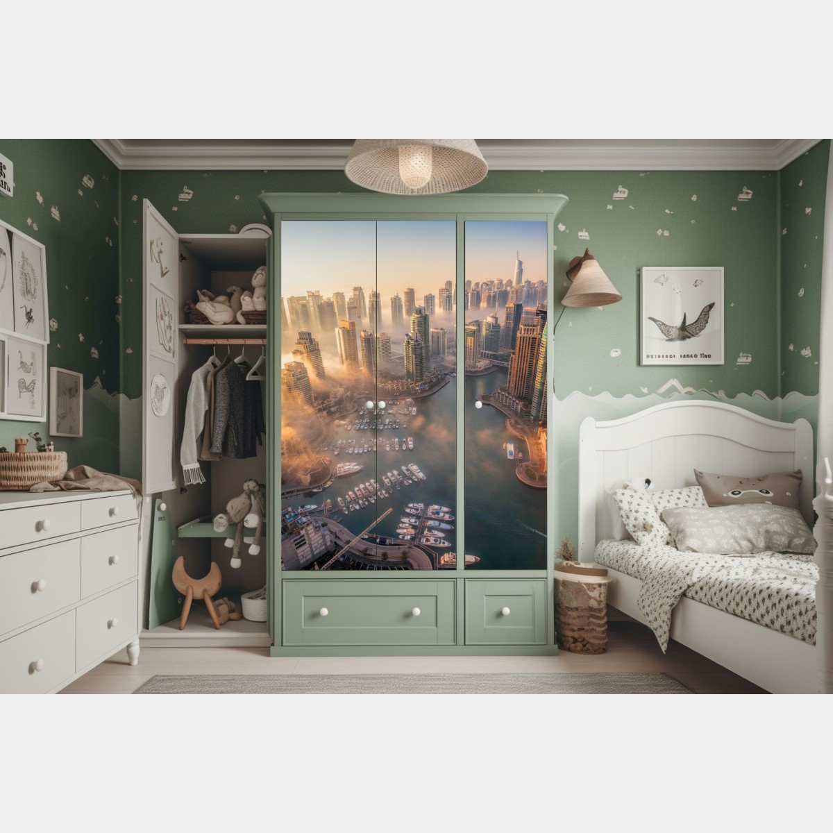 Naklejka na szafę Dubaj marina zachód słońca – Wallissimo® Naklejka na szafę Dubaj marina zachód słońca – Wallissimo®