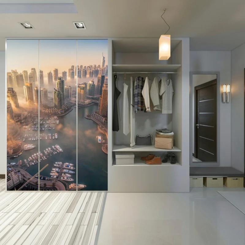 Naklejka na szafę Dubaj marina zachód słońca – Wallissimo® Naklejka na szafę Dubaj marina zachód słońca – Wallissimo®