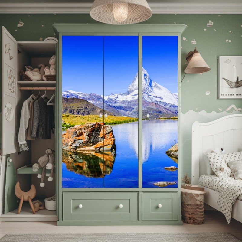 Naklejka na szafę Matterhorn odbicie w Stellisee, Zermatt – Wallissimo® Naklejka na szafę Matterhorn odbicie w Stellisee, Zermatt – Wallissimo®