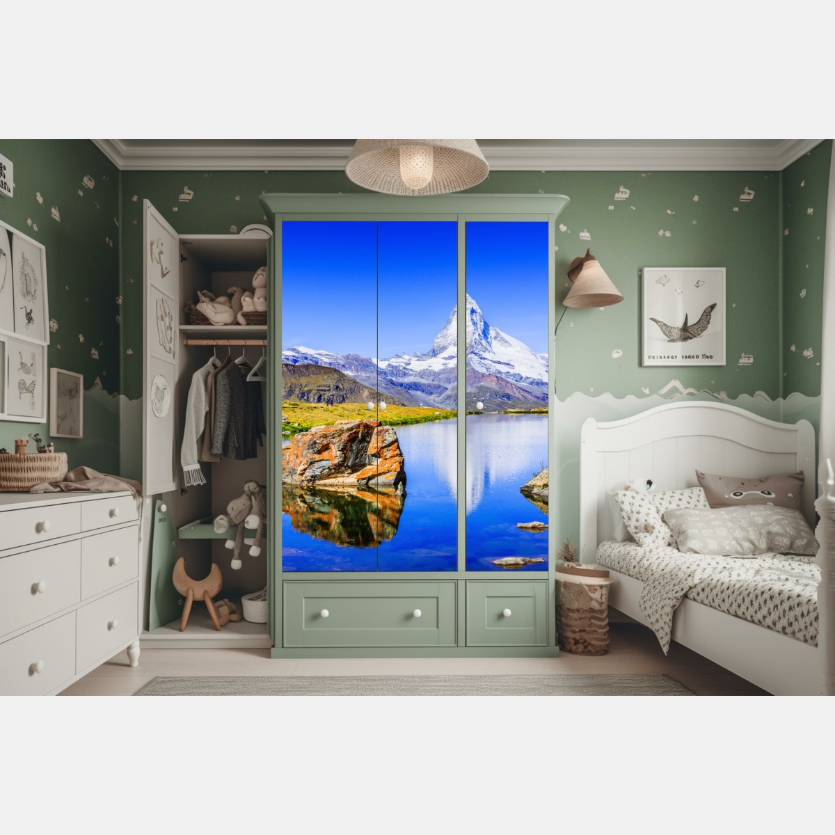 Naklejka na szafę Matterhorn odbicie w Stellisee, Zermatt – Wallissimo® Naklejka na szafę Matterhorn odbicie w Stellisee, Zermatt – Wallissimo®