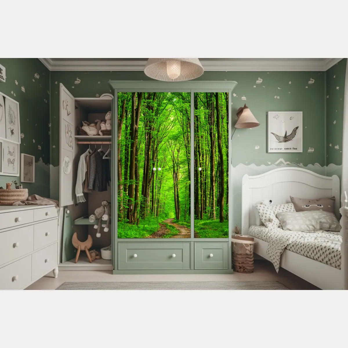 Naklejka na szafę bujna zielona leśna ścieżka – Wallissimo® Naklejka na szafę bujna zielona leśna ścieżka – Wallissimo®