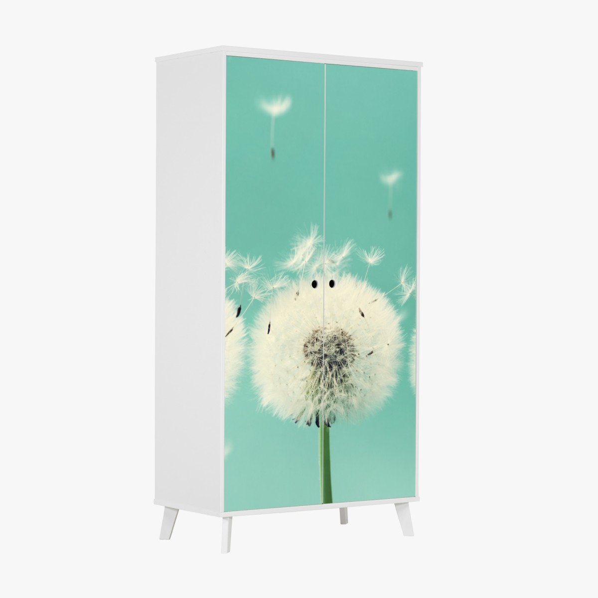 Wardrobe sticker three dandelion puffballs on turquoise background