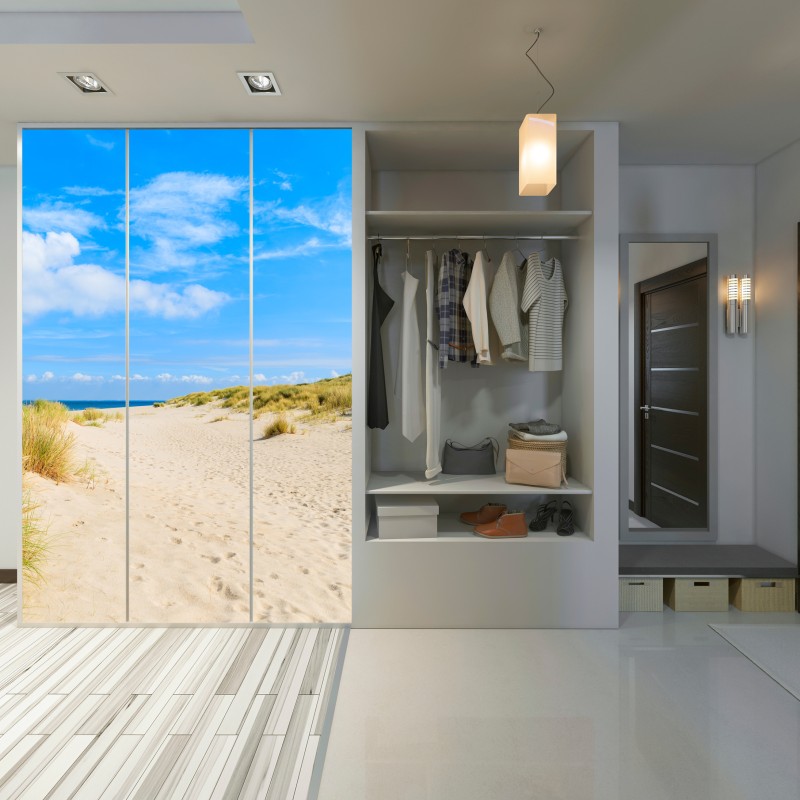 Naklejka na szafę spokojne wydmy Sylt z latarnią morską – Wallissimo® Naklejka na szafę spokojne wydmy Sylt z latarnią morską – Wallissimo®