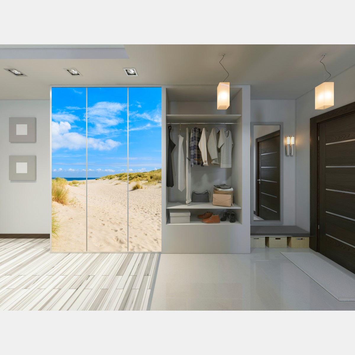 Naklejka na szafę spokojne wydmy Sylt z latarnią morską – Wallissimo® Naklejka na szafę spokojne wydmy Sylt z latarnią morską – Wallissimo®