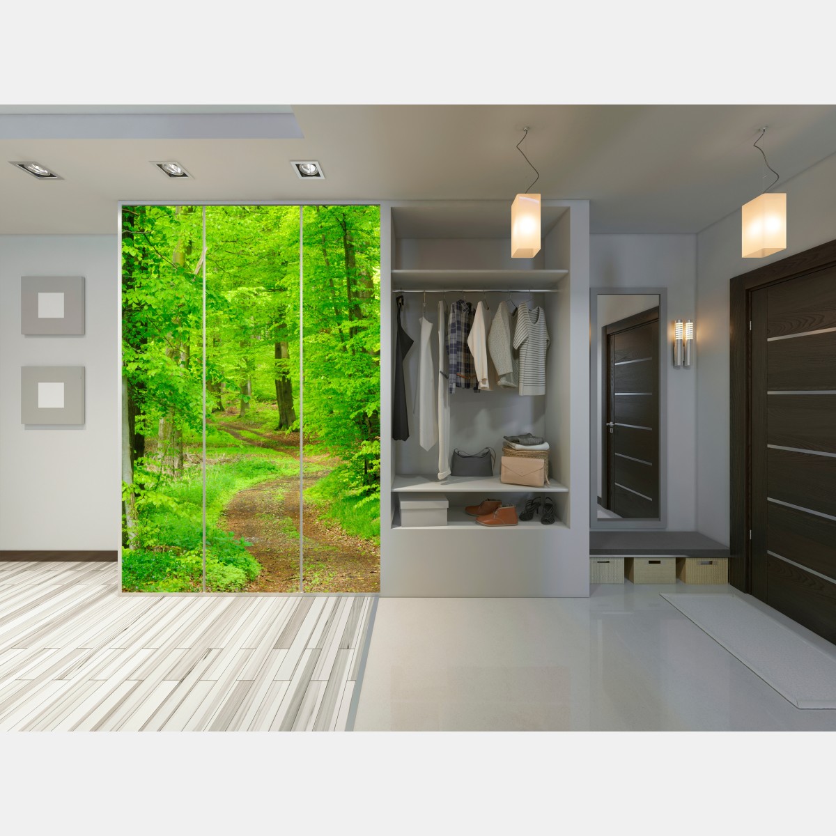 Naklejka na szafę spokojna leśna ścieżka wiosną – Wallissimo® Naklejka na szafę spokojna leśna ścieżka wiosną – Wallissimo®