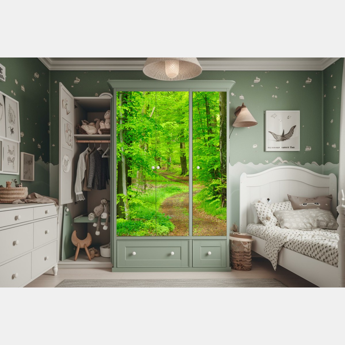 Naklejka na szafę spokojna leśna ścieżka wiosną – Wallissimo® Naklejka na szafę spokojna leśna ścieżka wiosną – Wallissimo®
