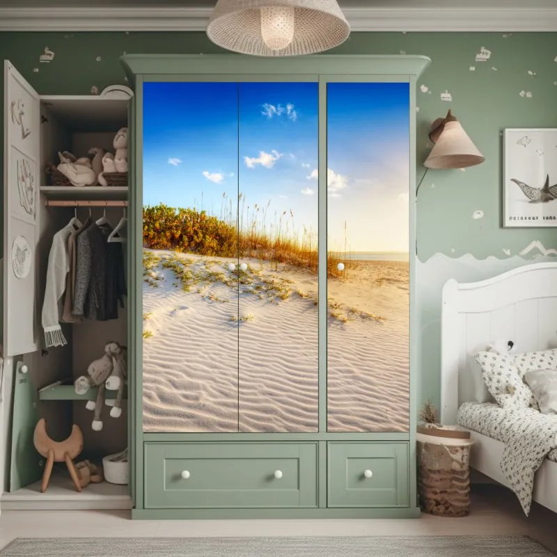 Naklejka na szafę retro geometryczny wzór kafelkowy w turkusie i pomarańczy – Wallissimo®