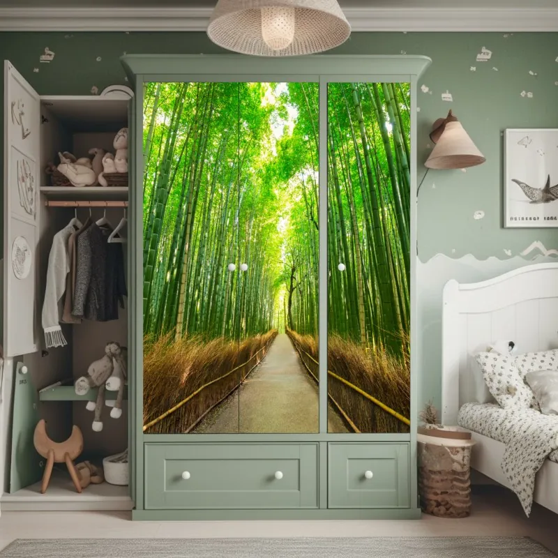 Naklejka na szafę spokojna ścieżka bambusowa w Kioto – Wallissimo® Naklejka na szafę spokojna ścieżka bambusowa w Kioto – Wallissimo®
