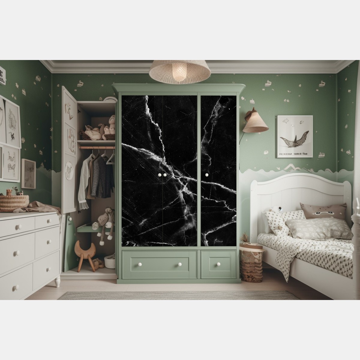 Naklejka na szafę czarny marmur z żyłami – Wallissimo® Naklejka na szafę czarny marmur z żyłami – Wallissimo®