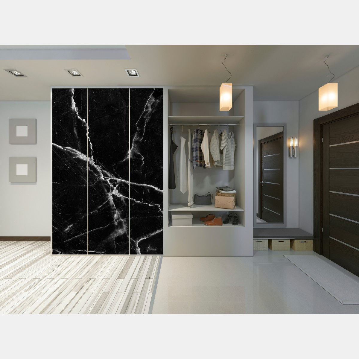 Naklejka na szafę czarny marmur z żyłami – Wallissimo® Naklejka na szafę czarny marmur z żyłami – Wallissimo®