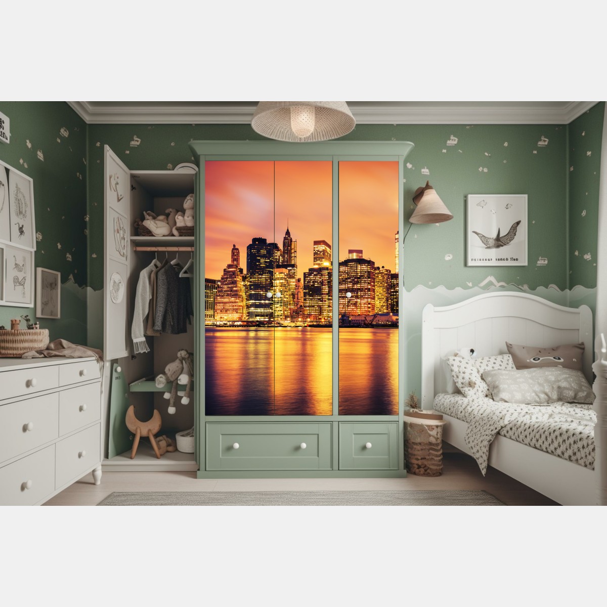 Naklejka na szafę Nowy Jork panorama o zachodzie słońca – Wallissimo® Naklejka na szafę Nowy Jork panorama o zachodzie słońca – Wallissimo®