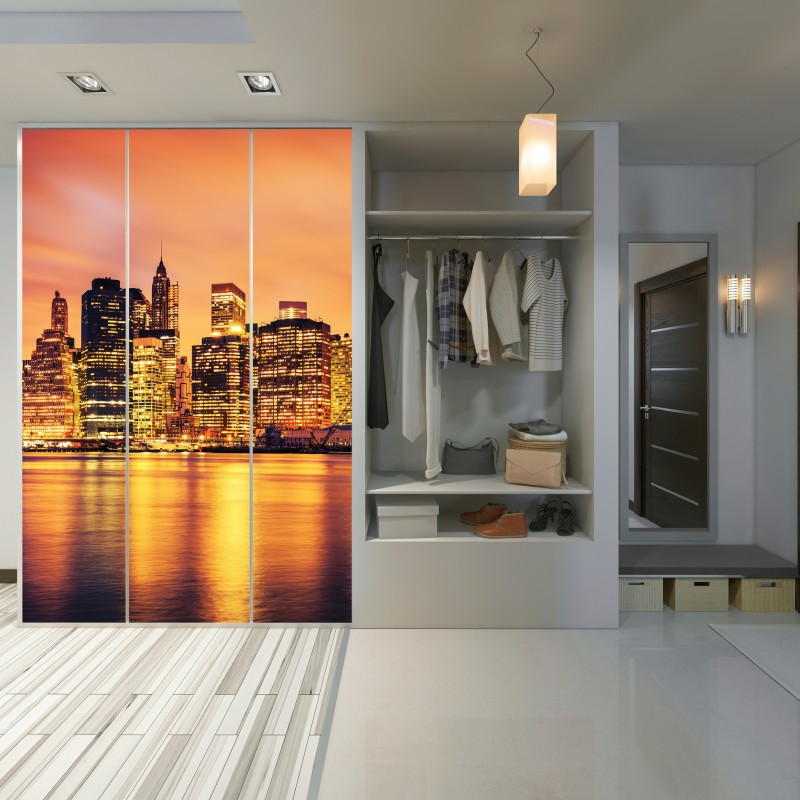 Naklejka na szafę Nowy Jork panorama o zachodzie słońca – Wallissimo® Naklejka na szafę Nowy Jork panorama o zachodzie słońca – Wallissimo®