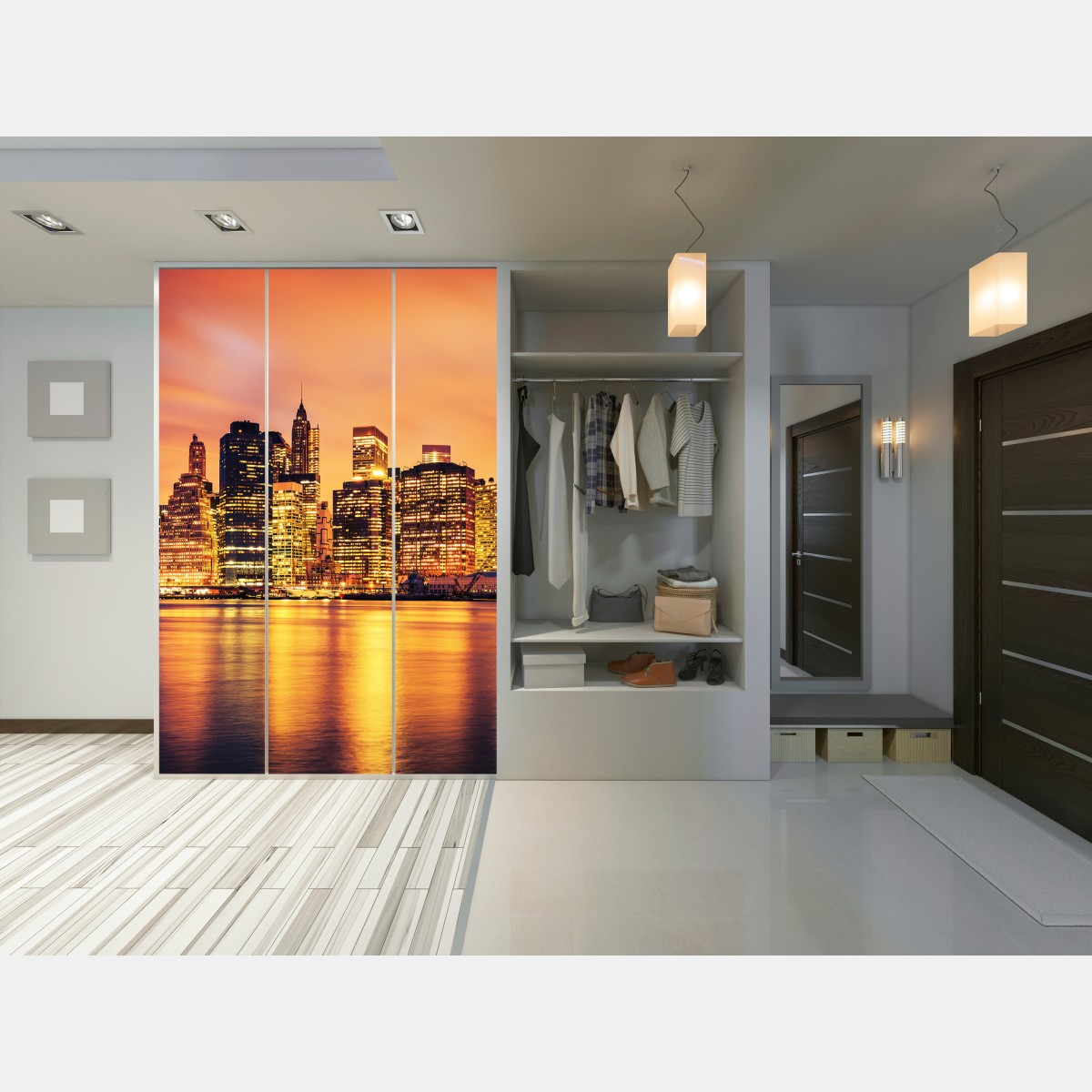 Naklejka na szafę Nowy Jork panorama o zachodzie słońca – Wallissimo® Naklejka na szafę Nowy Jork panorama o zachodzie słońca – Wallissimo®