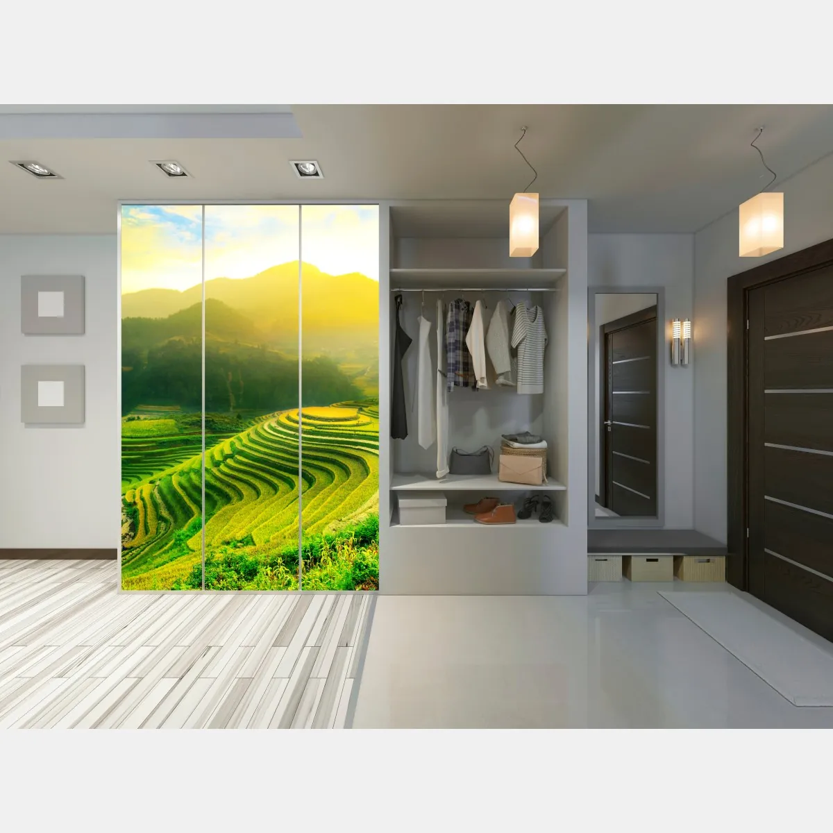 Naklejka na szafę złote tarasy ryżowe o wschodzie słońca – Wallissimo® Naklejka na szafę złote tarasy ryżowe o wschodzie słońca – Wallissimo®