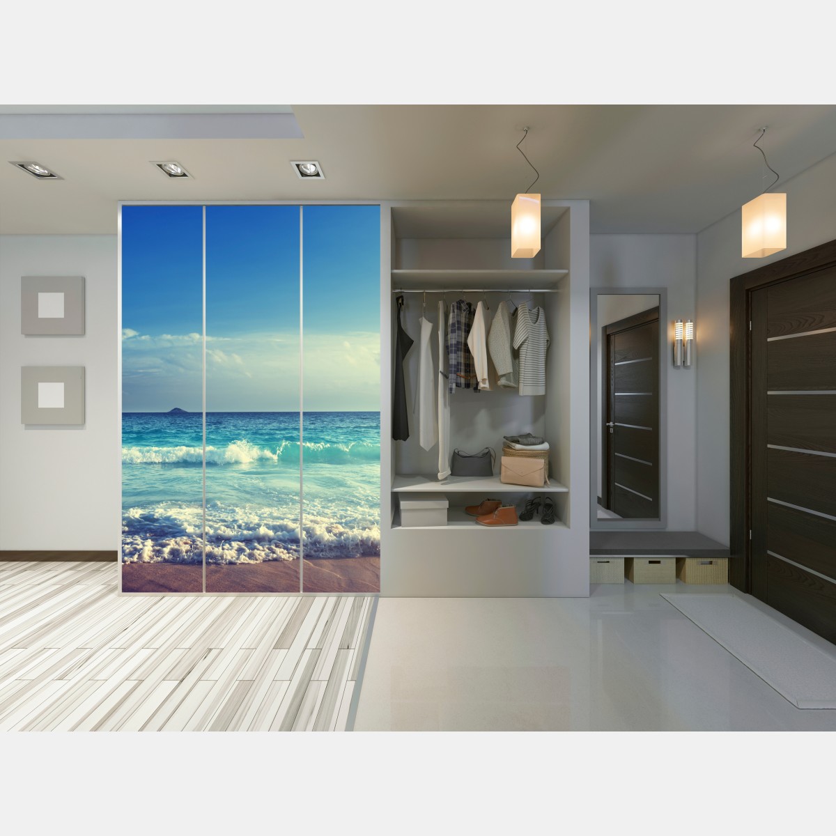 Naklejka na szafę plaża na Seszelach o zachodzie słońca – Wallissimo® Naklejka na szafę plaża na Seszelach o zachodzie słońca – Wallissimo®