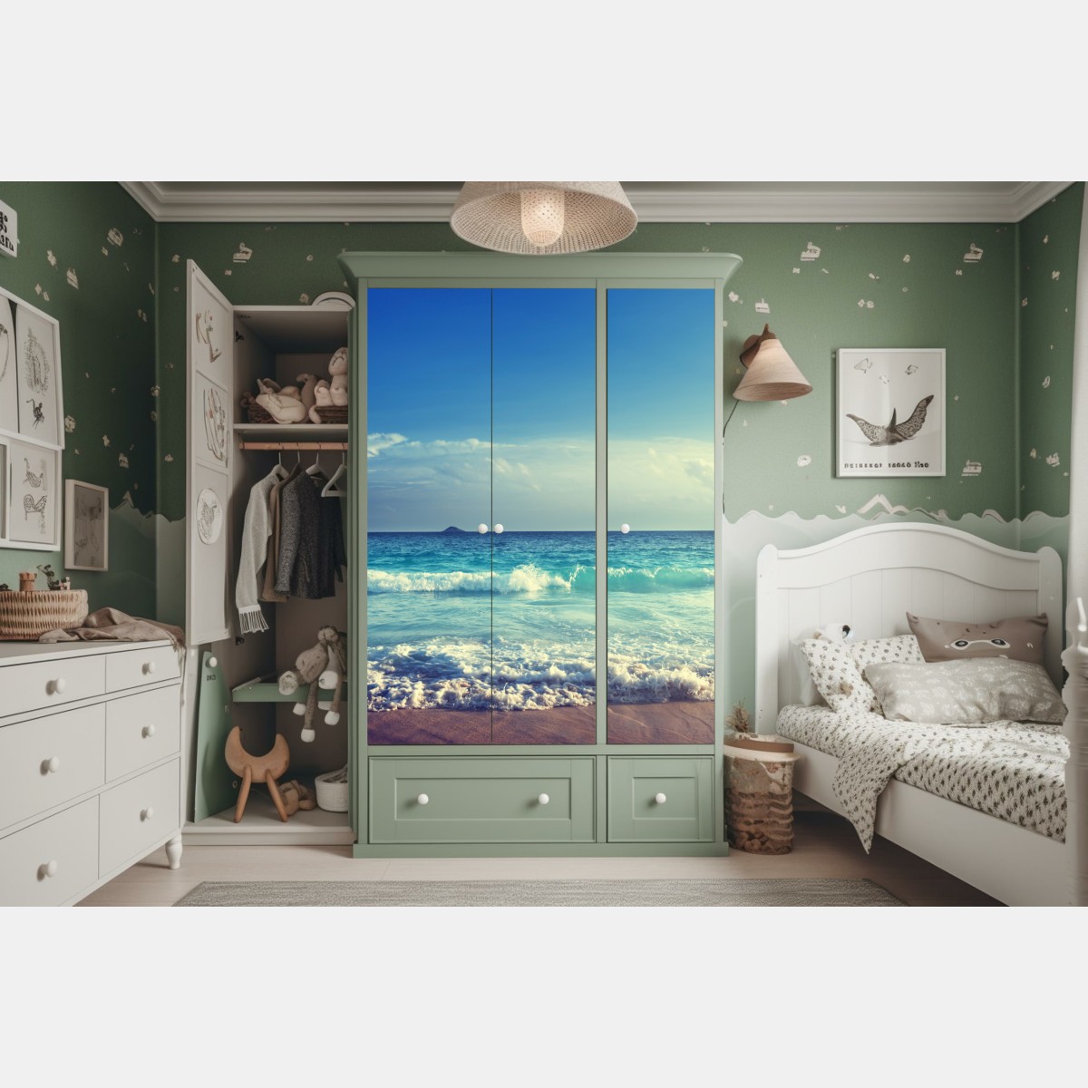 Naklejka na szafę plaża na Seszelach o zachodzie słońca – Wallissimo® Naklejka na szafę plaża na Seszelach o zachodzie słońca – Wallissimo®