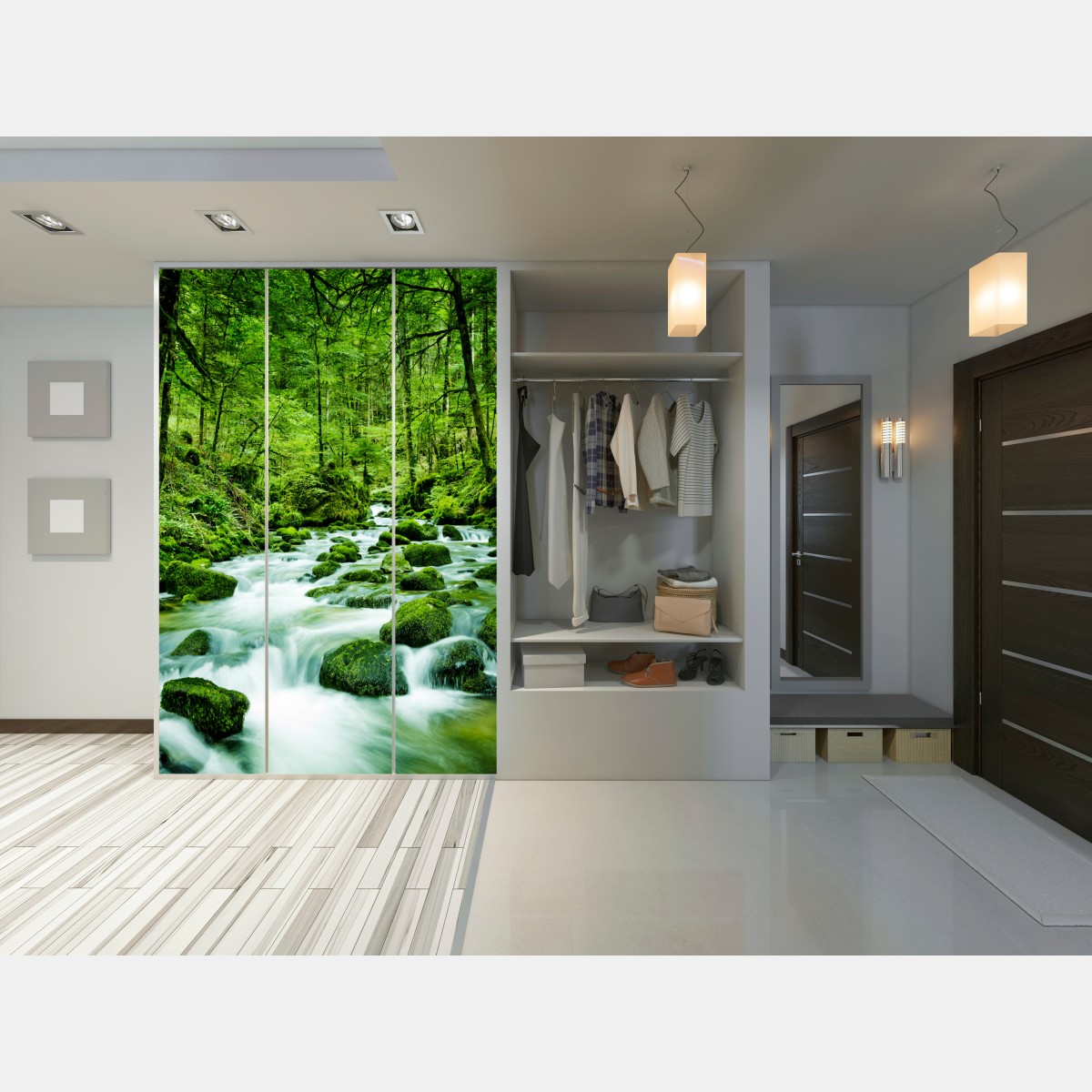 Naklejka na szafę mechowy strumień w lesie – Wallissimo® Naklejka na szafę mechowy strumień w lesie – Wallissimo®