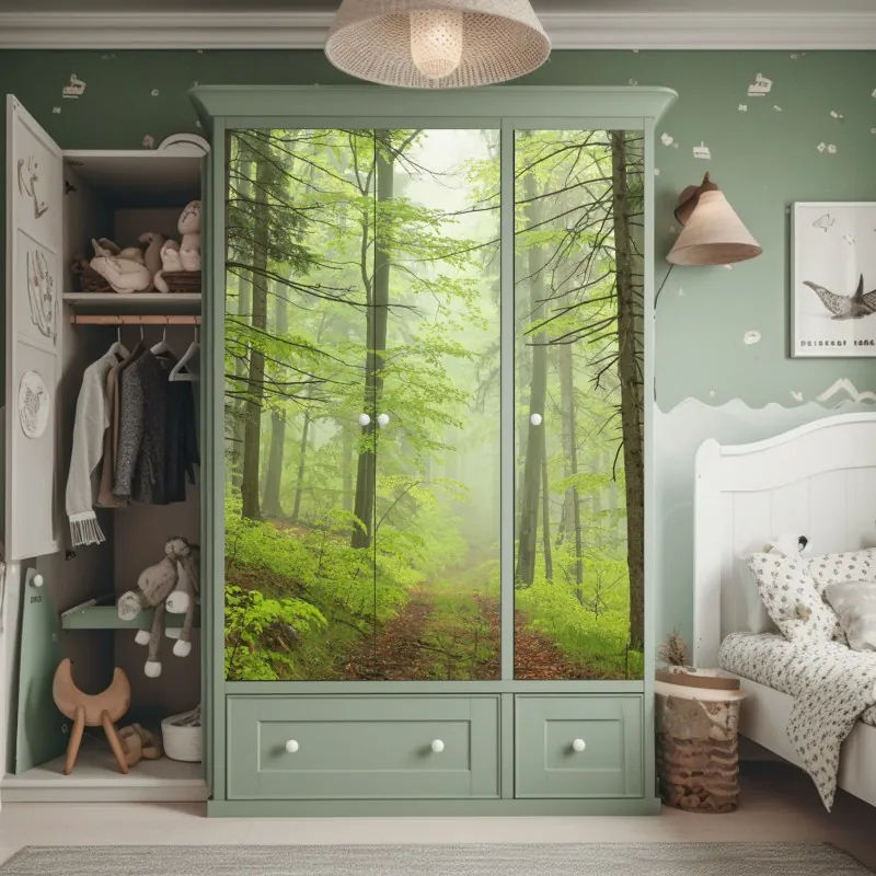 Naklejka na szafę turkusowy wzór botaniczny z kwiatami – Wallissimo®