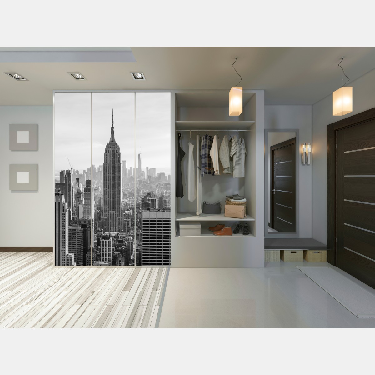 Naklejka na szafę Nowy Jork panorama w czerni i bieli – Wallissimo® Naklejka na szafę Nowy Jork panorama w czerni i bieli – Wallissimo®