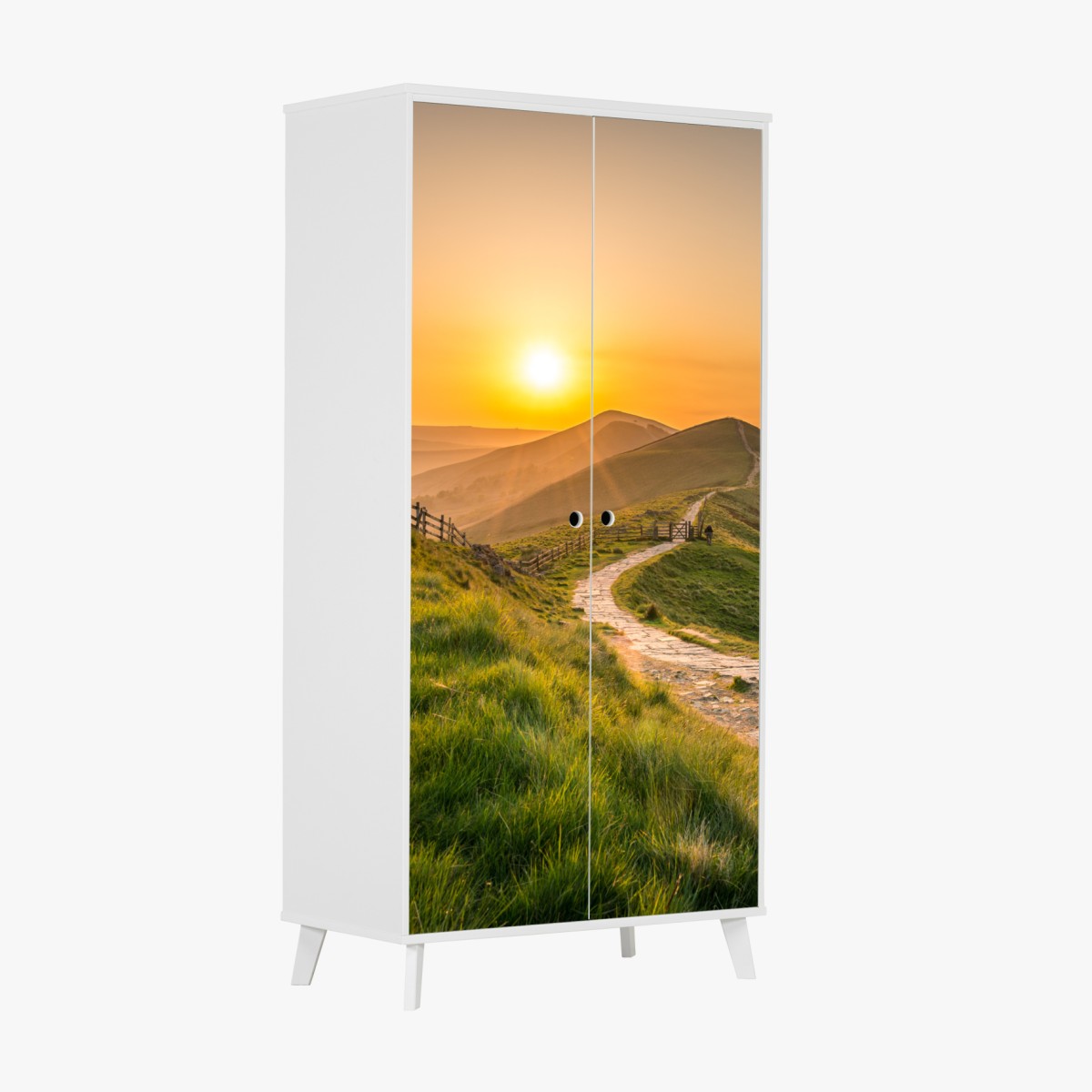 Wardrobe sticker sunrise over rolling green hills