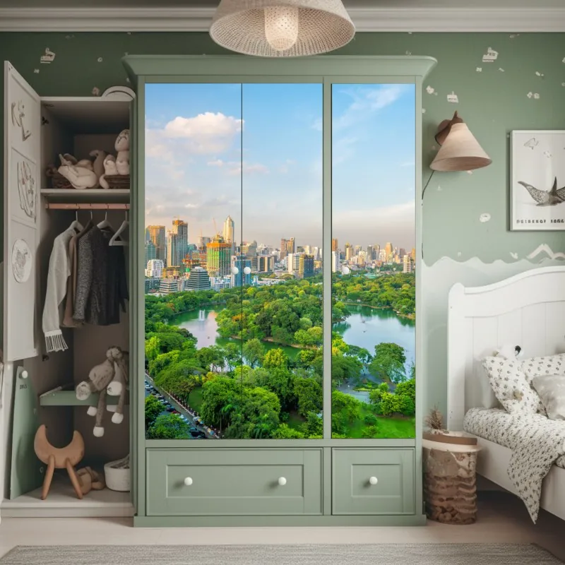 Naklejka na szafę złote Wat Arun o zmierzchu – Wallissimo®