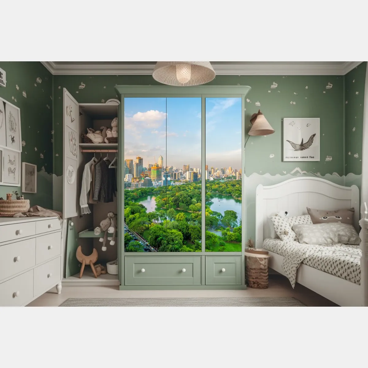 Naklejka na szafę Bangkok panorama nad parkiem Lumpini – Wallissimo® Naklejka na szafę Bangkok panorama nad parkiem Lumpini – Wallissimo®