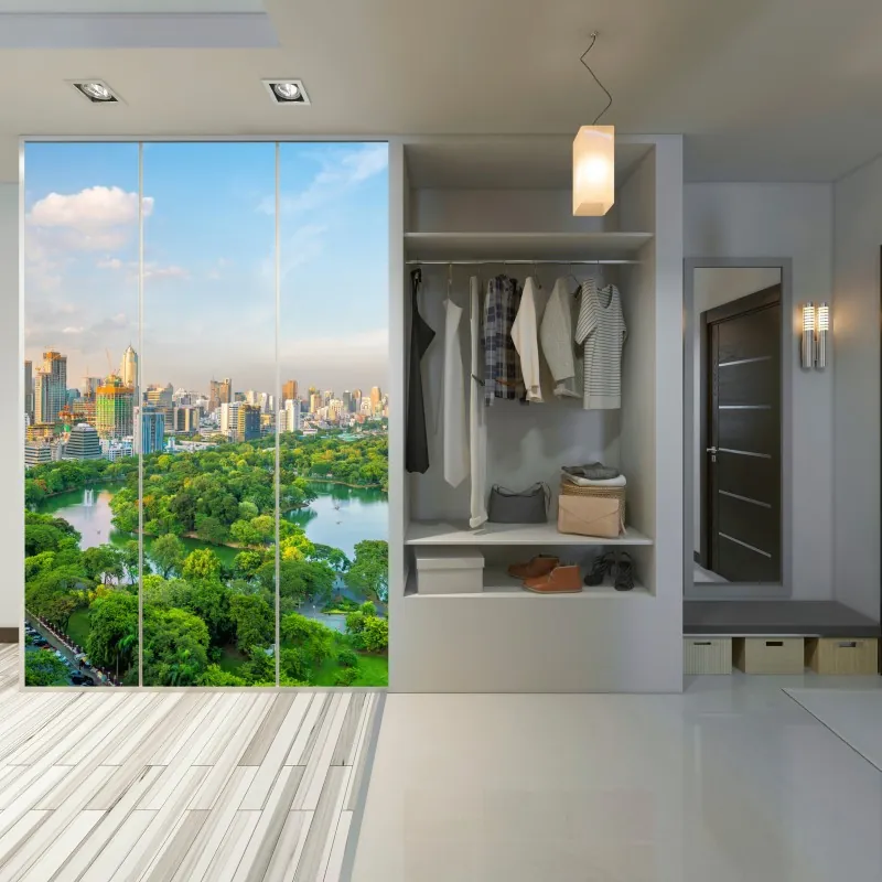 Naklejka na szafę Bangkok panorama nad parkiem Lumpini – Wallissimo® Naklejka na szafę Bangkok panorama nad parkiem Lumpini – Wallissimo®