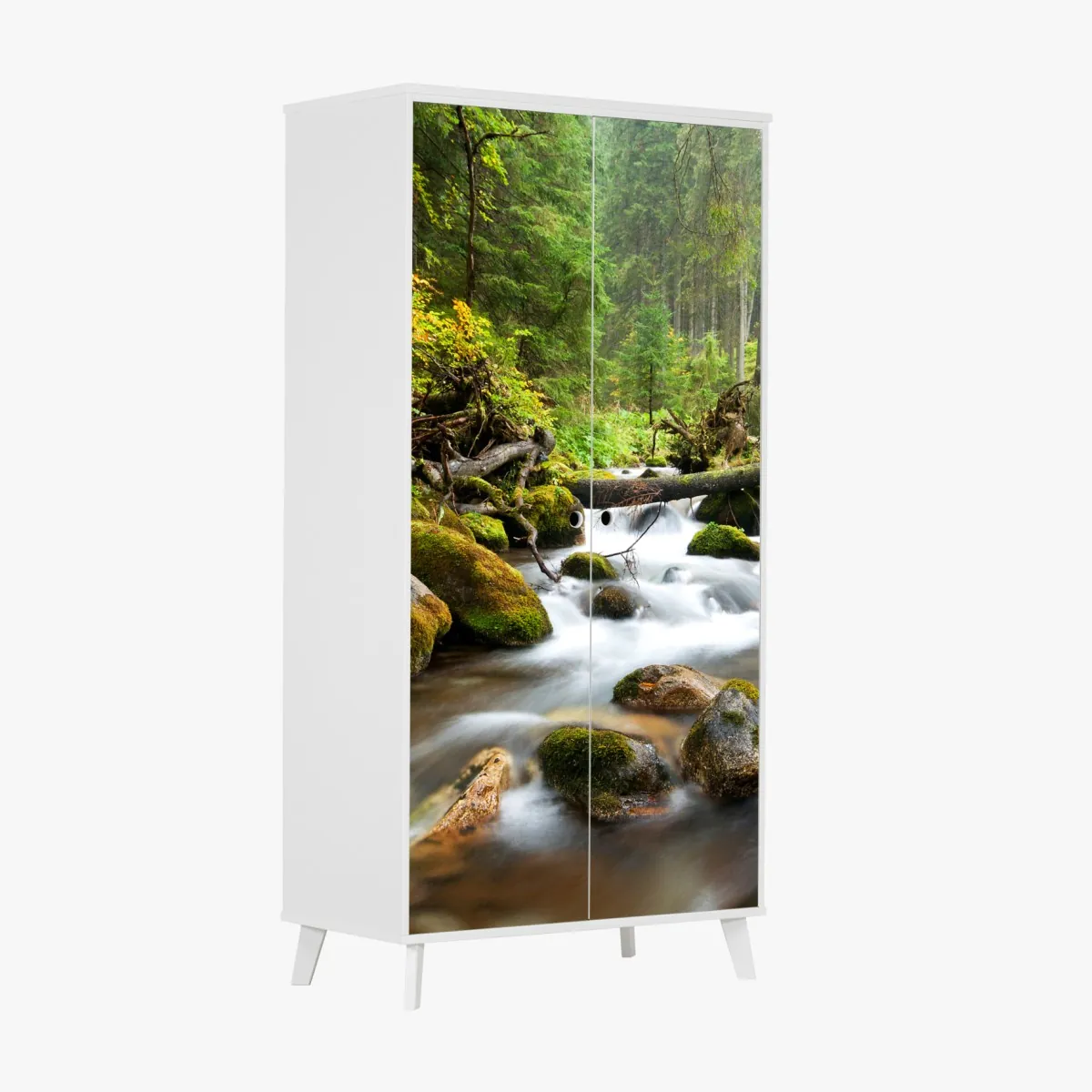 Naklejka na szafę porośnięty mchem strumień leśny – Wallissimo® Naklejka na szafę porośnięty mchem strumień leśny – Wallissimo®