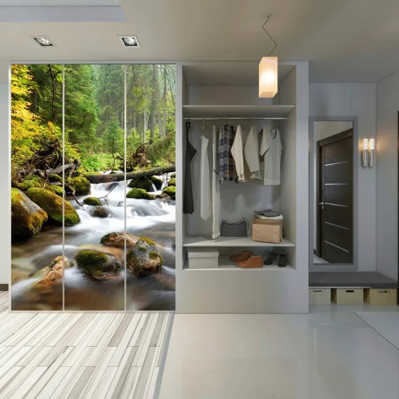 Naklejka na szafę bujny zielony wodospad w lesie – Wallissimo®